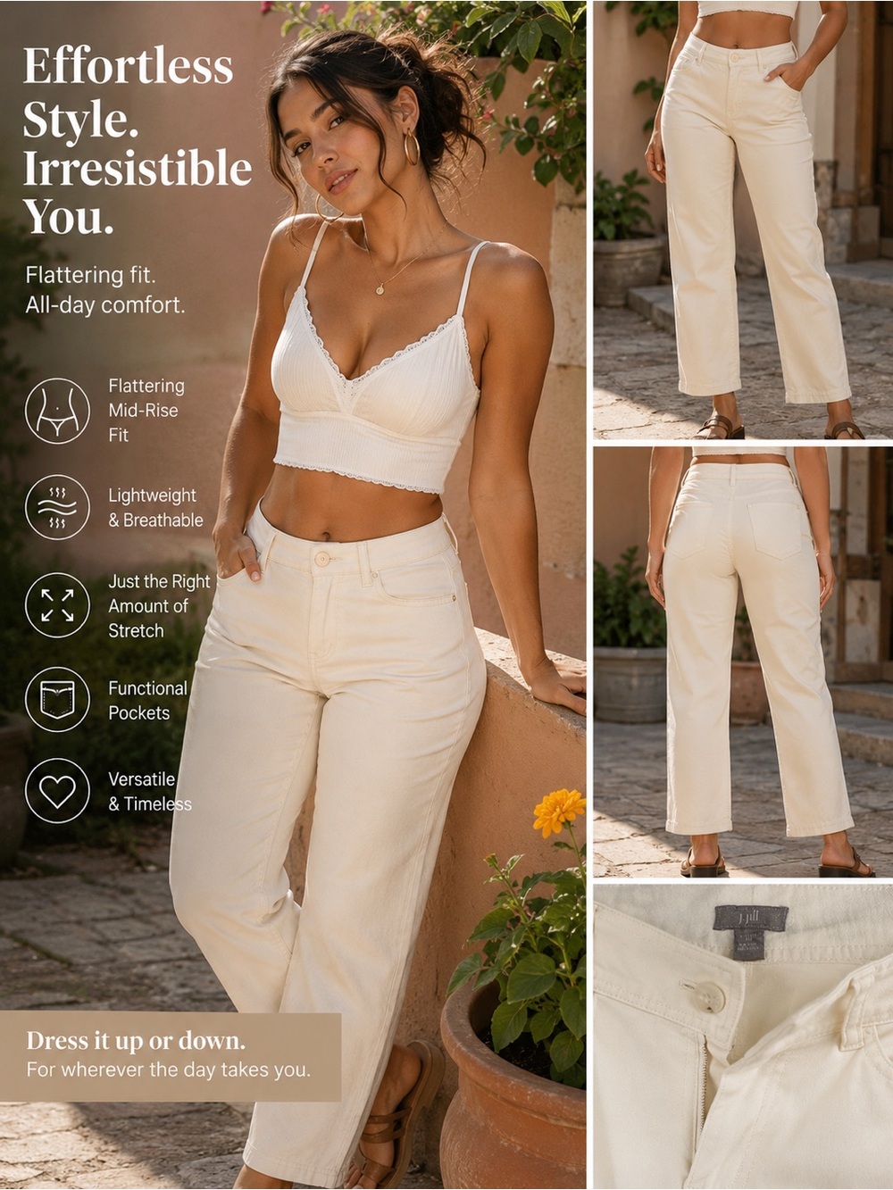 J. Jill Cream Straight-Leg Pants size 10